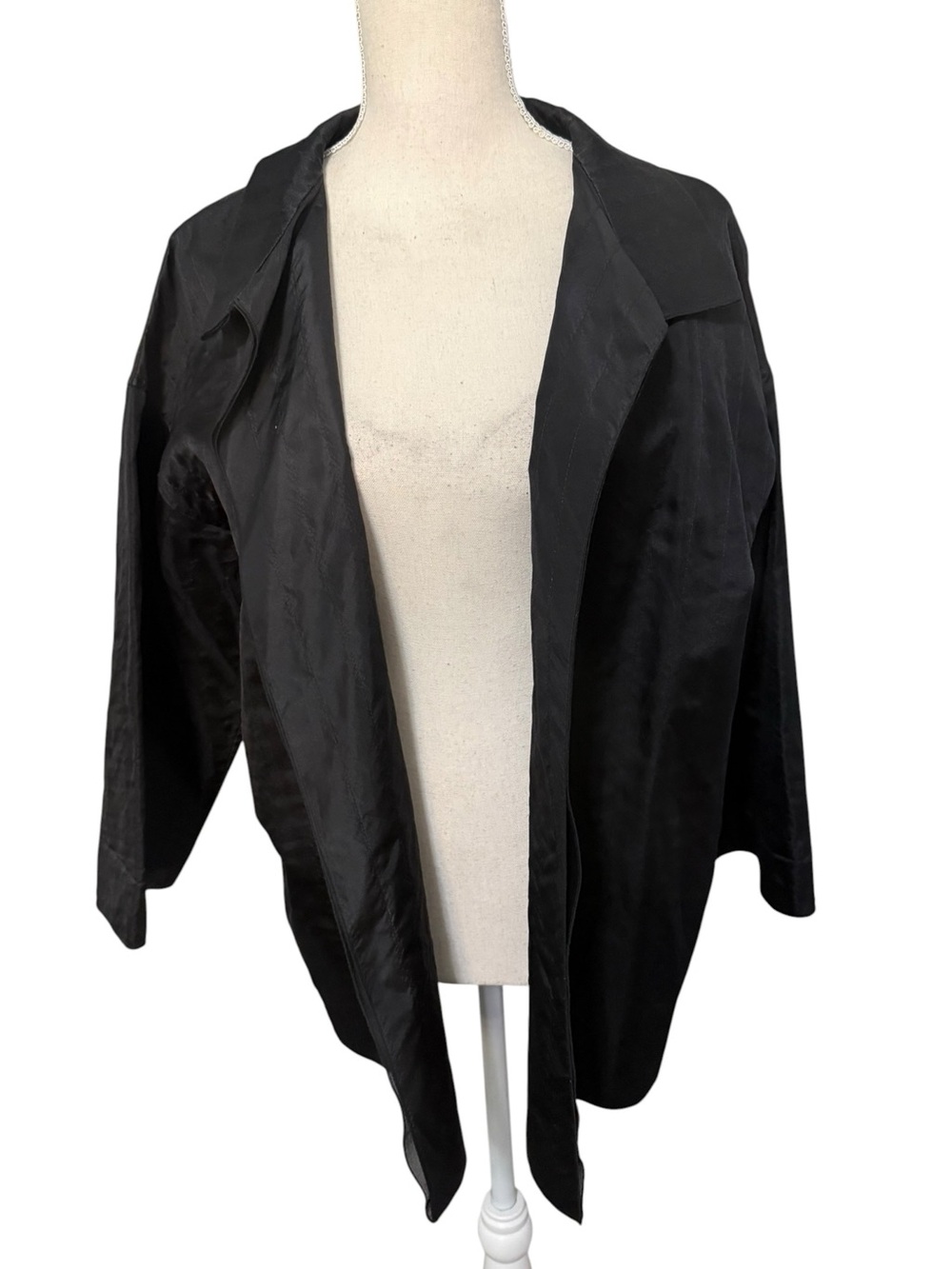 Dusan Black 100% Silk‎ Open Front Jacket Made in Italy Pinstripe Texture Size L